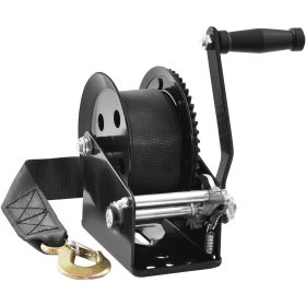 Hand Winch, 1600 lbs Pulling Capacity, Boat Trailer Winch Heavy Duty Rope Crank with 33 ft Polyester Strap and Two-Way Ratchet